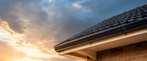 Clean roof edge with ventilated soffit beneath tiled eaves