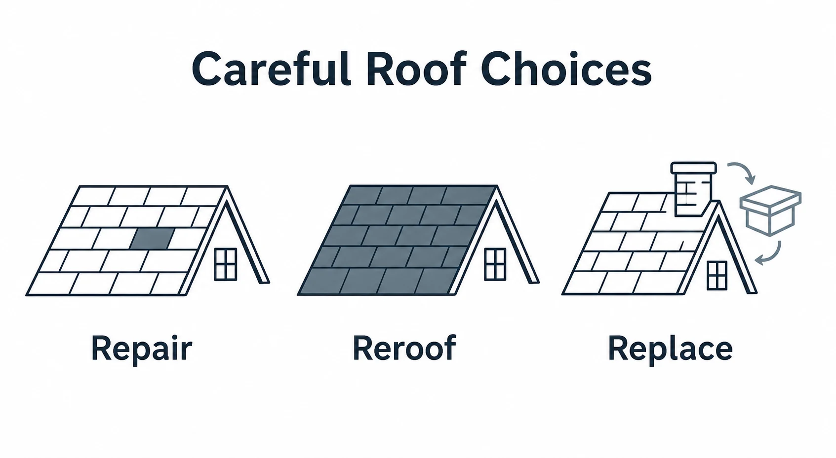 Graphic comparing repair, reroof and replace options