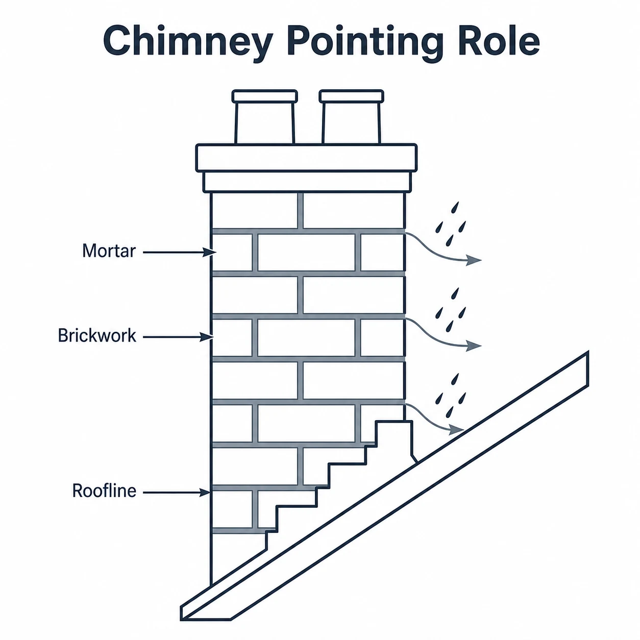 Graphic showing mortar pointing protecting chimney brickwork and roofline